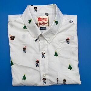 The Roosevelts x Bob Ross Button Down Men's Medium‎ Short Sleeve White Holiday